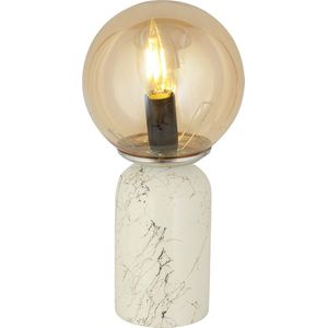 BlueIsle Deco. Marble Tafellamp - Wit met Amber glas - H30-Ø15