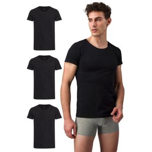 Burnell & Son Ondershirt heren met ronde hals - T-shirt met korte mouwen van katoen basic slim fit, 3 x Zwart