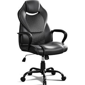 Bureaustoel-Directiestoel-150KG-Gamingstoel-Ergonomisch-PU-Leer-PC-Stoel-Draaistoel-Zachte-Armleuningen-Kantelfunctie-Zwart