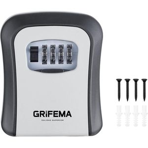 GRIFEMA GA1003-1 Lock Box, Sleutelkastjes, Key Lock Box met 4-Cijferige Cijfercode, Sleutelkluis Wandmontage, Voor Huis, Garage, Waterdichte, Gray95mm40mm115mm