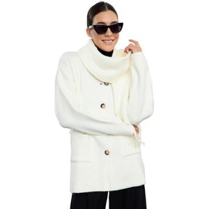 Trendyol Ecru Breed Patroon Zacht Getextureerde Sjaal Breed Patroon Jas Look Breiwerk Cardigan Twoaw25Hi00181