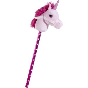 Pluche eenhoorn stokpaardje roze 70 cm - Speelgoed unicorn stokpaardjes