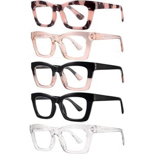 XYZ Eyewear Set van 5 Leesbrillen +1.00 - Dames - Heren - Leesbrillen - Trendy - Lees bril - Leesbril met sterkte - Voordeel - Groot Montuur - Met sterkte +1.00