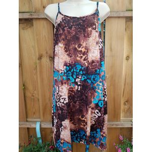 Dames jurk travelstof print bruin One size 38/44