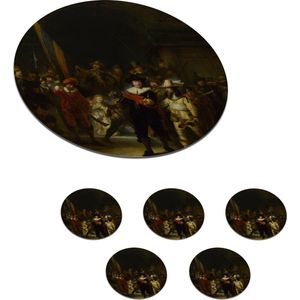 Onderzetters voor glazen - Rond - De Nachtwacht - Schilderij van Rembrandt van Rijn - 10x10 cm - Glasonderzetters - 6 stuks