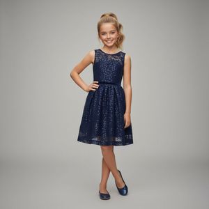 La V Elegante kant jurk met mouwloze Donkerblauw 140