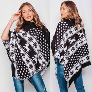 Kerst Poncho Dames - Foute kersttrui - Noors Zwart Wit - Maat S