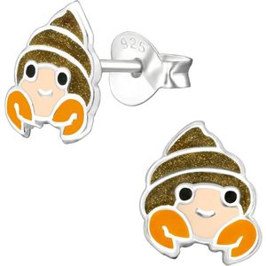 Joy|S - Zilveren hermiet kreeft oorbellen - met schelp en oranje scharen - 7 x 8 mm - kinderoorbellen