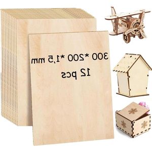 12-Pack Plywood Craft Wood Natural Lime Wood A4 300 x 200 x 1.5 mm Wooden Board for DIY Crafts