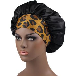 Jumada's Satijnen Nachtrust masker cap muts - Breedgerande Unisex slaapmuts Luipaard geel oranje zwart