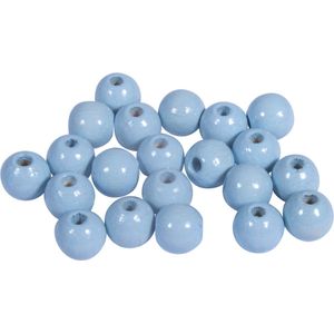 Houten kralen - Baby blauw - 8 mm - 82 stuks - gepolijst
