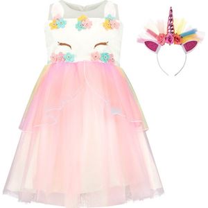 Prinsessenjurk meisje + Haarband- Unicorn jurk - Unicorn speelgoed - Eenhoorn - maat 98/104 (110)