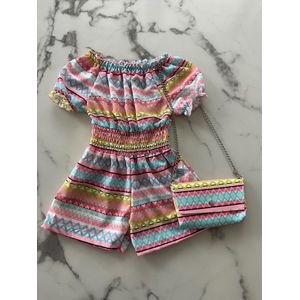 Meisjes Jumpsuit in mozaïek Roze, inclusief bijpassend tasje, verkrijgbaar in de maten 104 t/m 164