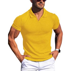 Heren Muscle V-Hals Polo Shirts Slim Fit Korte Lange Mouwen Katoen Golf T-Shirts Ribgebreide Zachte Tops