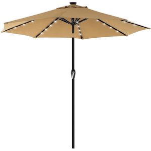 Nancy's Brent Parasol - LED-Verlichting - Zonne-Energie - Buigbaar - Zwengel - Diameter 3 M - Taupé/Grijs - Zwart