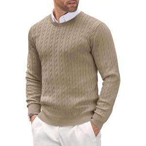 Cable Knit Sweater Heren - Luxe Kabeltrui - Premium Business Look - Maat M - Zandbeige