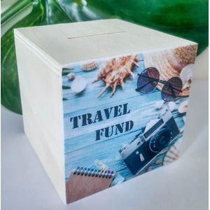 Houten spaarpot | Reizen | Vakantie | Wereldreis | Travel fund | Vakantiegeld | Sparen | Rondreis | Wereldkaart