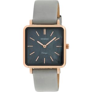 OOZOO Vintage series - rosé goudkleurige horloge met steen grijze leren band - C9947 - Ø29