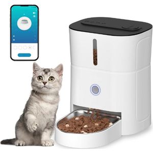 Voederautomaat Kat 2,4 G Wifi-Kattenvoerautomaat 3 Liter-Vooerdispenser Kat met Nachtlampje en Roestvrijstalen Bak-1 tot 10 Maaltijden-Geschikt voor Honden en Katten-Wit