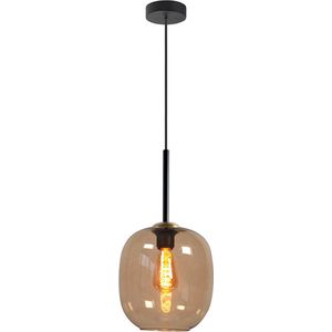 Zwarte hanglamp | 1 lichts | bruin / zwart | niet spiegelend | glas / metaal | in hoogte verstelbaar tot 130 cm | diameter 23 cm | eetkamer / woonkamer / slaapkamer / hal | modern / sfeervol design