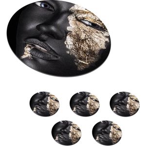 Onderzetters voor glazen - Rond - Vrouw - Goud - Zwart - Verf - Luxe - 10x10 cm - Glasonderzetters - 6 stuks