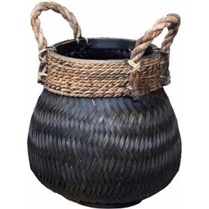 Basket Bamboo plantenbak pot mand zwart - Van der Leeden - Boho - (Br 34 cm H 30cm)