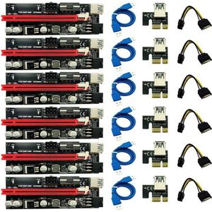 6 stuk Ultrastabiel Ver009S Usb 3.0 Pci-E PCIe Riser Ver009S Express 1X 4X 8X 16X Extender Riser Card Adapter sata 15Pin Naar 6 Pin Power Kabel ETH Mining