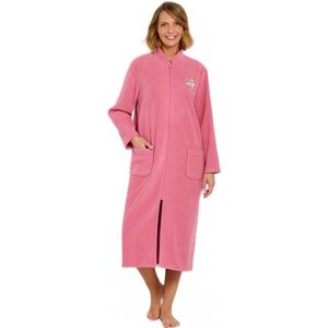 Warme fleece badjas met geborduurde ritssluiting