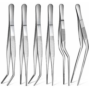 Keukenpincetten Set van 6 - Gekartelde Precisiepincetten voor Koken en Bakken, 16 cm