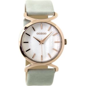 OOZOO Timepieces - Rosé goudkleurige horloge met licht blauwe leren band - C9527