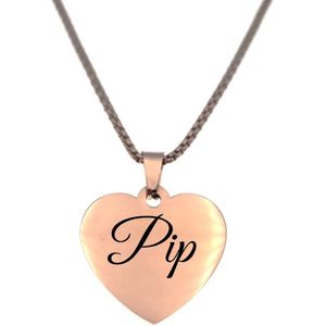 Ketting - Hart - Met Naam - Pip - Rosegoud