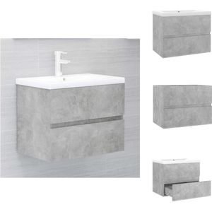 vidaXL Wastafelkast - betongrijs - spaanplaat - 60 x 38.5 x 45 cm - Inbouwwastafel - wit - keramiek - 61 x 39.5 x 18.5 cm - trendy design - Badkamerkast