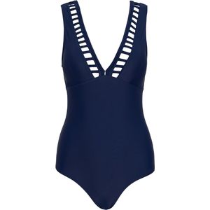 Badpak tiener met v-hals en ajourdetail Navy 152-158 (S)