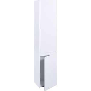 Wandkast MCW-L86, badkamermeubel highboard hoge kast, MVG melamine 2 deuren 3 vakken 160x33cm ~ wit