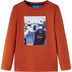 vidaXL - Kindershirt - met - lange - mouwen - 128 - lichtroestkleurig