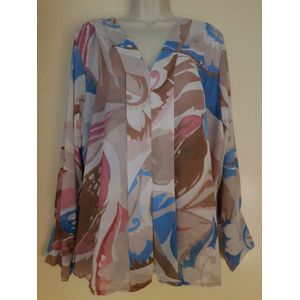 Dames blouses print blauw/roze/beige One size 40/44