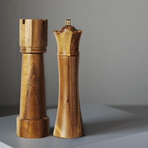 Zout- en Pepermolen Set met Schaakbordontwerp van Hout - Handmatige Zout- en Pepermolen met Keramisch Mechanisme Kleine Maat 20cm - Luxe Keukenaccessoires Zout en pepermolen