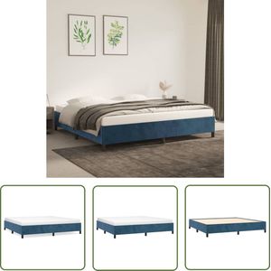 The Living Store Bedframe zonder matras 200x200 cm fluweel donkerblauw - Donkerblauw Bed Frame - Velvet Bed Frame - Boxspring Frame - King Size Bed Frame - Hoofdbord