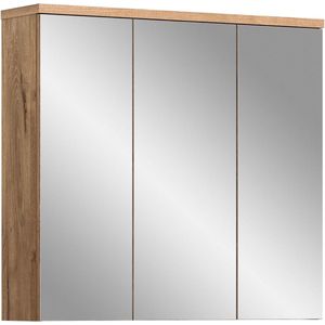 Grado Spiegelkast - Badkamermeubel - Spiegeldeuren - 6 Planken - Tijdloos Design - Houtmateriaal - Nox Eiken/Grijs Mat - Ca. 80x75x20 cm
