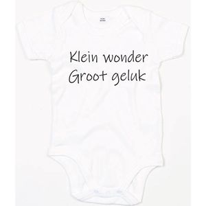 Baby Romper Klein Wonder Groot Geluk - 6-12 Maanden - Wit - Rompertjes baby met tekst