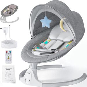 Schommelstoel - Baby - Elektrische schommelstoel - met muziek - 5 Zwenksnelheden en 3 Zitposities - Grijs