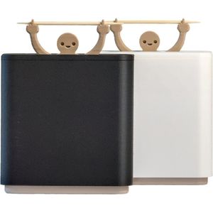 Ocel Design - ""Prikkie Brutaal"" Tandenstoker Dispenser - Partyprikker Dispenser - Cocktailprikker houder - SET Zwart/Beige + Wit/Beige