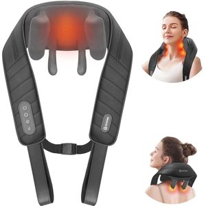 Draadloos 4D Nekmassageapparaat met Warmte - Shiatsu Massageapparaat voor Thuis en Kantoor