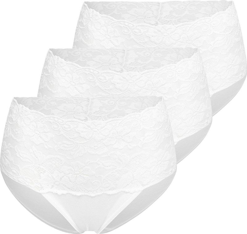 Nina von C 3- pack - dames taille slip kant - Biologisch katoen - Voordeelverpakking - Aanbieding - 38 - Wit