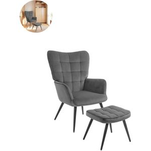 Fauteuil - Relaxzetel - Relaxstoel - Relaxfauteuil - Stoel - Met armleuning - Met voetenbank - Voor één Persoon - Donkergrijs