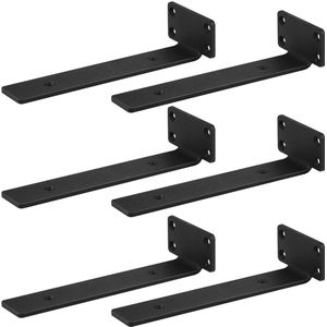 Boraboi ® Zesdelige Set Zwarte Metalen Plankdragers voor Wandmontage, 20 cm, L-vormig, Heavy Duty