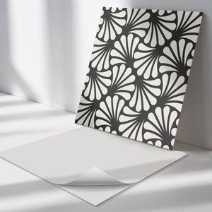 Wallfluent Vinyl Wandpaneel - Stijlvol bladpatroon Wandpaneel PVC - 50 cm x 50 cm - Zwart en wit Vinyl Wandpaneel - 4 stuks - Vierkant Wandbekleding Vinyl - Patroon Wandpaneel - Zelfklevend Wandpaneel - Wandpaneel Keuken en Badkamer