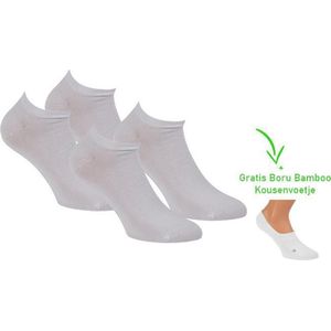 Bamboo sneaker sok - Naadloos - Anti zweet sokken - Heren en Dames - 4 paar - 1 paar bamboo kousenvoetjes cadeau - Wit - 36/40