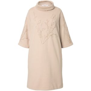 MIAMODA MIAMODA - Dames - Sweatjurk A-lijn bloemenborduursel opstaande kraag - Zand - Maat 44