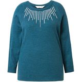 MIAMODA MIAMODA - Dames - Trui pailletten lange raglanmouw - Donkerpetrol - Maat 42+